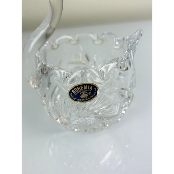 Vintage BOHEMIA Czechoslovakia Hand Cut Lead Crystal Swan Candy Dish Home Decor - Picture 3 of 13